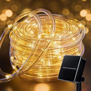 Solar Rope String Lights Outdoor 72Ft 200 Led Waterproof Solar Powered Fairy Lights with 8 Lighting Modes, Copper Wire PVC Tube Lights for Garden Wedding Christmas Party DIY Decor(Warm White, 1 Pack)