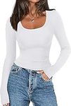 Zeagoo Womens Ribbed Shirts Crewneck Fitted Tops Casual Slim Basic T-Shirts White S