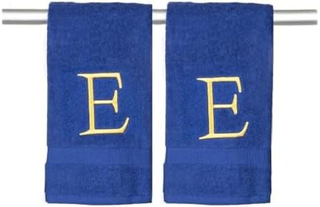 Navy Monogram Hand Towel for Bathroom - Monogrammed Initial Hotel Quality Decorative Embroidered Luxury Towel for Powder Room, Spa - GOTS Organic Certified - Set of 2 Letter E
