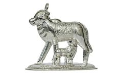 Ashok jewellers Kamadhenu Metal Silver Cow with Calf Idol for Puja and Gift (3x2 cms).