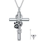 Flpruy Cross Urn Necklace for Ashes [Butterfly,Dragonfly,Sunflower,Paw Print] Cremation Memorial Pendant 925 Sterling Silver Ash Necklace for Human Ashes for Women Men Pets Cremation Keepsake Necklace, Metal, base