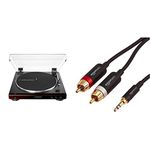 Audio-Technica At-LP60X-BW Fully Automatic Turntable + Amazon Basics 3.5mm to 2-Male RCA Adapter Cable (8 Feet)