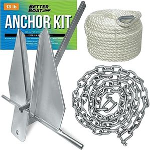 13lb Heavy Boat Anchor Kit, Fluke with Chain and 100FT Rope, for 20'-32' Boats, Pontoon, Deck, Fishing, and Sailboats