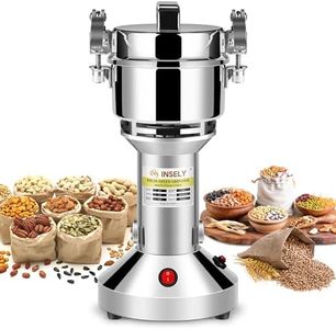 INSELY Grain Mill Grinder 150g High Speed Food Grain Mill Stainless Steel Seeds Flour Nut Pill Wheat Corn Herbs Spices & Seasonings Dry Grinder Electric Machine Grinder for Kitchen