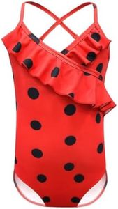 Dressy Daisy Toddler Girls Ladybug Red & Black Polka Dots One Piece Swimwear Swimming Suit Swimsuit Swim Costume Size 3-4, 094