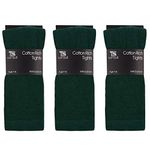 Girls Childrens 3 Pairs Plain Tights Back To School Everyday Cotton Rich Leggings Green 9-10