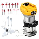 Cordless Power Router Compatible with Dewalt DCB 18V-20V Battery, Brushless Edge Cutter with 6 Speeds 800W 30000RPM Wood Router with Trim Router Bits, Edge & Roller Guide, Dust Hood