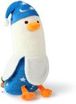 PEACH CAT Cute Long Banana Duck Plush Pillow Toy Cute Duck Plushie with Nightcap Duck Stuffed Animal for Kids White and Blue 12"