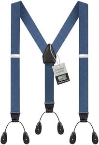 HOLD'EM Tuxedo Suspenders for Men Black Genuine Leather Button End 1.25 Inches Mens Braces Suspenders- Denim (Tall 54" Long)