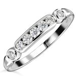 TJC Moissanite Seven Stone Ring In Platinum Plated 925 Sterling Silver for Women Size O Channel Setting