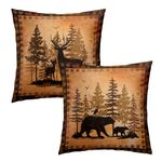 Giwawa Forest Bear Deer Throw Pillow Covers 18x18 Set of 2 Wildlife Animal Decorative Pillow Cases Square Cushion Cover for Couch Bed Sofa Chair