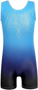 EQSJIU Leotard For Girls Dance Dark Blue Color Gradient Sparkly Shiny Diamond Ballet Outfit For Girls 9-10 Years