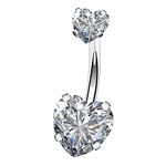 OUFER 14G Surgical Steel Faceted Heart Cubic Zirconia Navel Rings Body Piercing Jewelry, Stainless Steel, cubic-zirconia