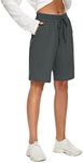 SICVEK Knee Length Women Bermuda Shorts Elastic Waist Drawstring Athletic Long Shorts Casual Summer Yoga Shorts, Darkgray, 3X-Large