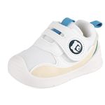 MK MATT KEELY Baby Boys Girls First Walking Shoes Toddlers Breathable Mesh Pre Walker Trainers with Anti-Slip Rubber Sole,White,Size 6 UK Child