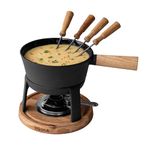 BOSKA Fondue Sets Pro - Cast iron fondue set - Cheese Fondue on tea light - Fondue pot - Cast iron pan - Incl. 4 Wooden Fondue Forks - 4 persons for 875 gr Melted Cheese