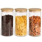 ComSaf 1300ML Glass Storage Jars with Lids Set of 3 - High Borosilicate Glass Airtight Kitchen Food Canisters Cylinder Clear Preserving Seal Containers with Lid for Canning Cereal,Pasta,Spices