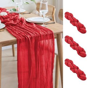 Asee'm 3PCS Table Runner Cheesecloth 10FT Red Boho Gauze Fabric Rustic Sheer Cheese Cloth Runners for Wedding Bridal Shower Party