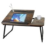 Laptop Desk for Bed, Adjustable Laptop Stand with 5 Angles, Portable Lap Tray Table with USB Charge Port and Cup Holder, Laptop Bed Desk Tray for Writing Working (Rustic Brown)