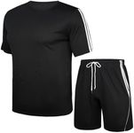 Nieery Men's Tracksuit Men's T-Shirt and Shorts Set Sports Mesh Tracksuit Outfits Short Sleeve Suit Set Casual Running Sport Sweat Activewear with Pockets Black XL