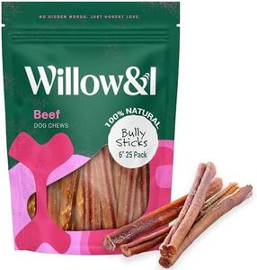 Willow & I Bully Sticks for Dogs -6 Inch Natural Bully Sticks for Medium Dogs, Small & Large- Premium 100% Grass Fed, Single Ingredient, Long Lasting, High Protein-Grain & Rawhide Free (6", 25 Pack)