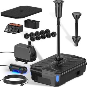 NFESOLAR All-in-one Pond Filter Fountain Kit, 660 GPH Submersible Water Pump with 3-Layer Filtration, UV Clarifier for Outdoor Ponds, Fish Tank, Pool, Garden Waterscape (Corded Electric)