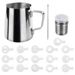 350ml Stainless Steel Milk Jug with Measuring Indicator Barista Accessories Coffee Jug Milk Cream Milk Frother Stainless Steel Latte Pen Cappuccino Stencil