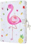 WERNNSAI Sequins Flamingo Kids Diary - Girls Diary with Lock Notebook Journal for Kids Girls Birthday Christmas Valentine Gift DIY Reversible Sequins Travel School A5 Secret Diary