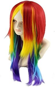 OYSRONG Animation Women 27.56'' Long Straight Rainbow Cosplay Heat Resistant Fibre Halloween Wig