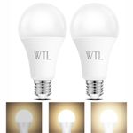 WTL 3 Way Light Bulbs 30 70 100W Equivalent, 3-Way LED Light Bulbs 4000K Natural White, 500-1200-1600lm Adjustable, A19 E26 Base LED Bulb for Floor Lamp, Table Lamps, No Flicker, 2 Pack