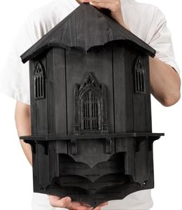 VIREESR Extra Large Wooden Castle Bat Houses for Outside Bat Box for Outdoors - Four Chamber Box Perfectly Designed to Attract Bats - Durable and Easy to Hang(Bat House Ⅰ XL Black)