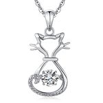 Cat Necklace Cat Pendant Necklace for Women Sterling Silver Cat Diamond Necklace Cat Jewelry for Women Dancing Diamond Necklace Cat Gifts for Cat Lovers