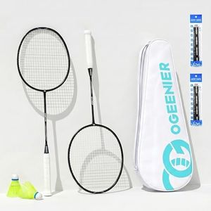 OGEENIER Badminton Rackets Set of 2, 2 Player Badminton Set for Outdoor Backyard Games, Includes 2 Nylon Birdies, 2 Replacement Grips Tape, 1 Carrying Bag
