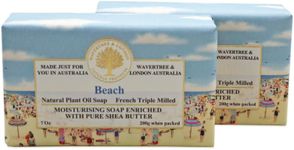 Wavertree & London Beach Scented Natural Soap (2 Bars), 7oz Moisturizing French Triple Milled Soap Bars enriched with shea butter - Pure Plant Oil Bath & Body Soap for All Skin Types