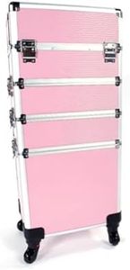 HAOYYE 4-in-1 Aluminum Makeup Case, Durable Portable Pink Cosmetic Storage Box for Brushes, Tools, Accessories, Professional Organizer for Artists and Stylists (Pink, 13.38“ x 25.2‘’ x 51")