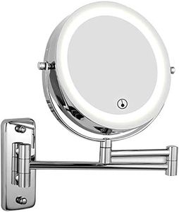 FeelGlad LED Lighted Makeup Mirror with 10X Magnification, Adjustable LED Light Touch Screen 7-Inch Wall Mount Two Sided 360°Swivel and Extendable, Powered by Batteries