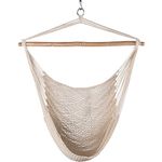 Lazy Daze Hammocks Hanging Chair Caribbean Swing Chair Hammock Chair with Soft-Spun Cotton Rope, 40 Inch Hardwood Spreader Bar Wide Seat, Max Weight 300 Pounds, for Indoor Outdoor Garden Yard, Natural