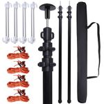 REDCAMP 2 Telescopic Tent Poles, 2.3M Extra Stable Extendable Tarp Poles with 4 Wind Ropes 4 Tent Pegs, Adjustable Camping Poles for Awning Canopy Porch Sun Sails Tarpaulin Headroom
