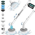 kHelfer Electric Spin Scrubber Kh8, Cordless Shower Scrubber, 4 Replacement Head, 1.5H Bathroom Scrubber Dual Speed, Shower Cleaning Brush with Extension Arm for Bathtub Tile Floor