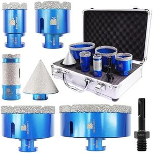 Diamond Core Drill Bit Set for Porcelain Tile Ceramic Marble Granite Drilling,BRSCHNITT 35/50/75/100mm Tile bit&1" Diamond Finger Drill bit&2" Chamfer bit&Adapter
