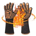 Warome BBQ Gloves 1472℉/800℃ Heat Resistant Gloves, Extra Long Oven Mitts/Oven Gloves, Non-Slip Fire Gloves for BBQ, Grill Gloves Perfect for Cooking, Baking, Grilling, Welding (Gold-13.8inches)