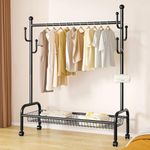 LEOPAX® Heavy Duty Rolling Garment Rack, Metal Clothing Hanger Clothe Rail with Wheels Coat Rack for Coats, Shirts, Dress - Black - 100 x 37 x 154cm