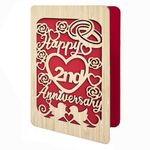 DELLA STELLA Wooden 2nd Anniversary Card, Handmade 2 Years Wedding Anniversary Greeting Card, 2nd Anniversary Card for Her, Him, Husband, or Wife.