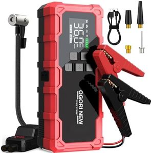OGORI New Booster Batterie Voiture 6000A, Démarreur de Voiture(8.0L Diesel/10.0L Gaz) avec Gonfleur Pneus Voiture,12V Jump Starter avec Port de Charge USB,lumière LED,Pince Intelligente avec Écran