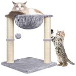 HOMIDEC Cat Scratching Post, 50cm Cat Tree with Cat Hammock Bed, Scratching Posts for Indoor Cats with Hanging Ball Toy, Small Cat Tree for Kitten Pets Playing and Relaxing, Grey