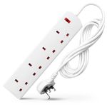 DESIRETECH White Electric Extension Lead - 4 Gang, 2 Metre Cable with UK Plug & 3 Pin Socket - Wall Mountable & Multi Socket Mains Strip for Home, Bedroom, Kitchen, & Office (2 Pack)