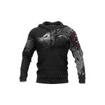 Viking Style Wolf Totem 3D Printing Tattoo Zipper Thickening Hoodie (Color : Black Hoodie, Size : X-Large)