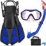 AosDero Kids Snorkeling Set with Flippers+Panoramic Snorkel Mask+Dry Top Snorkel+Earplugs+Gear Bag,Snorkeling Gear for Kids,Youth,Boys and Girls Age 5-12