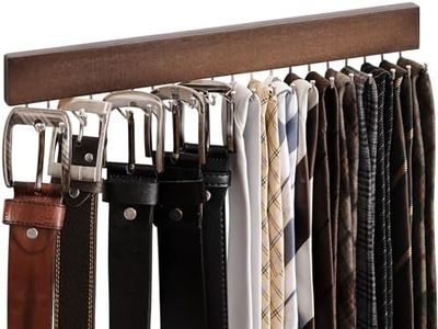 StorageWorks Tie Rack, Tie Holder Organizer with 20 Hooks, 1-Pack Necktie Organizers Hold Ties, Belts, Wall-Mounted Tie Holders for Closet, Wooden Belt and Tie Organizer for Men, Walnut Color