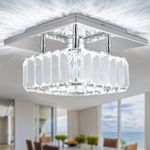 Cainjiazh Mini Modern Crystal Chandeliers Flush Mount Ceiling Light LED Chandelier Crystal Pendant Lighting Crystal Lamp for Bedrooms Living Room Kitchen Hallway Foyer(Square White)